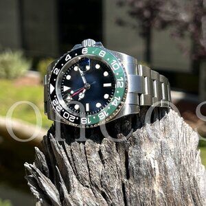 Custom Made GMT MODS Watch Automatic Movement Sprite Green and Black Ceramic